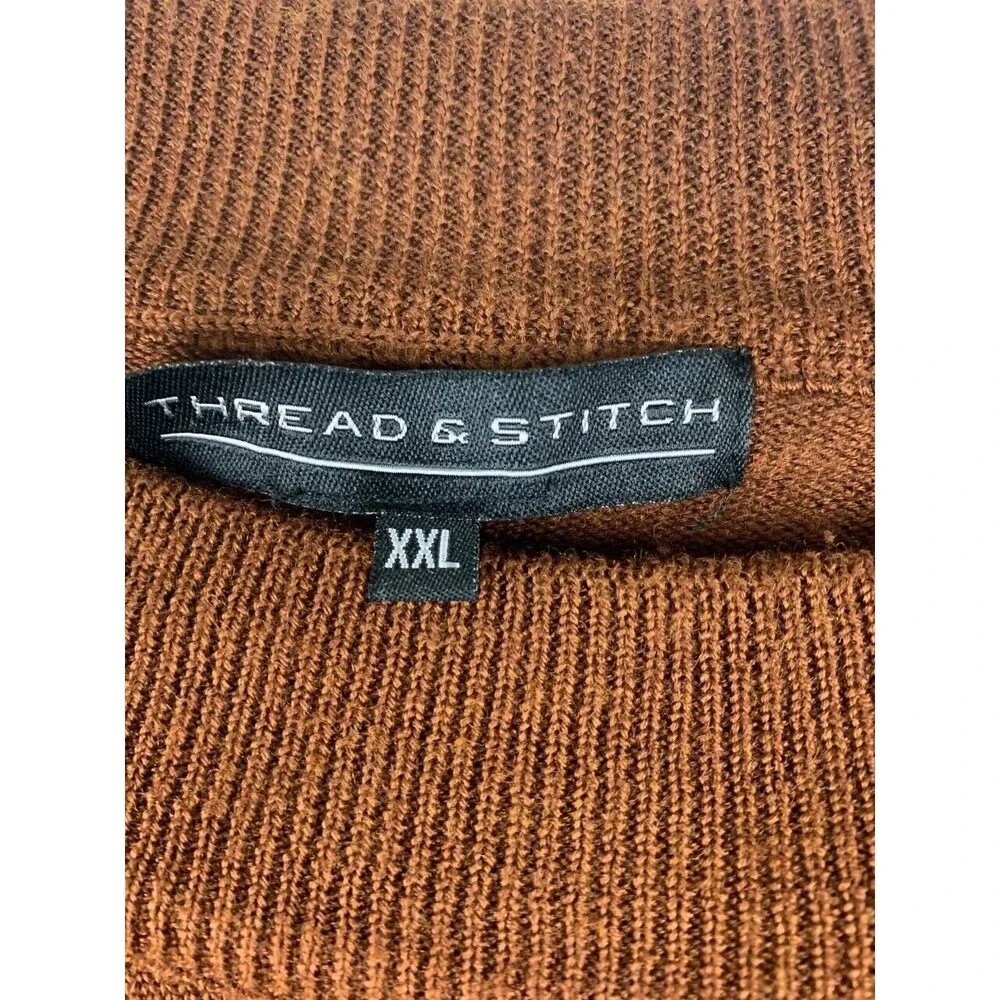 Thread & Stitch Mens Sweater Size XXL Long Sleeve Brown Ribbed Hem And Sleeves